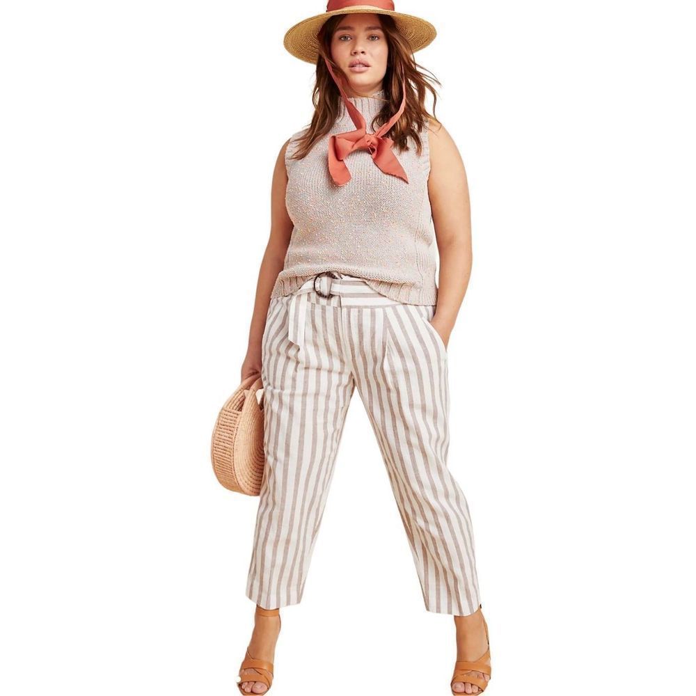Anthropologie Striped Ankle Pants - Cream and Tan